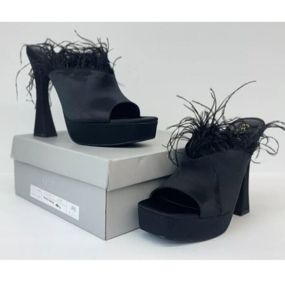 OLIVIA FERGUSON / Funkietowe / Black / Feather / Trim Platform / Heels / Stilett - Picture 7 of 8
